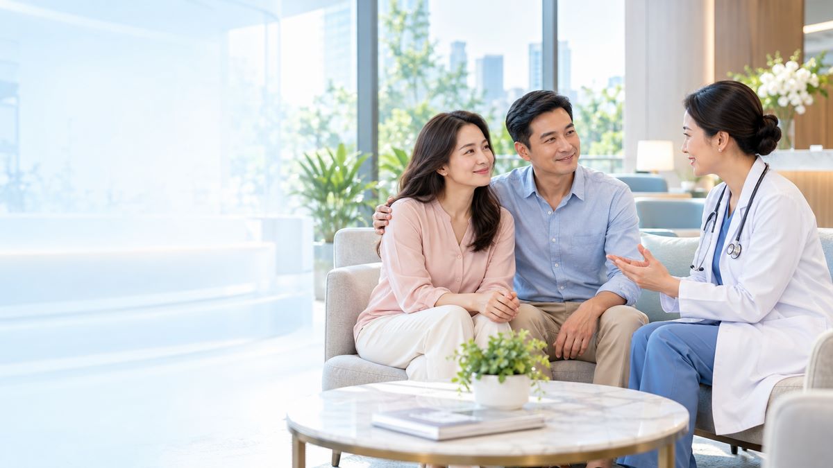Gia đình Việt trao đổi với bác sĩ trong phòng khám hiện đại